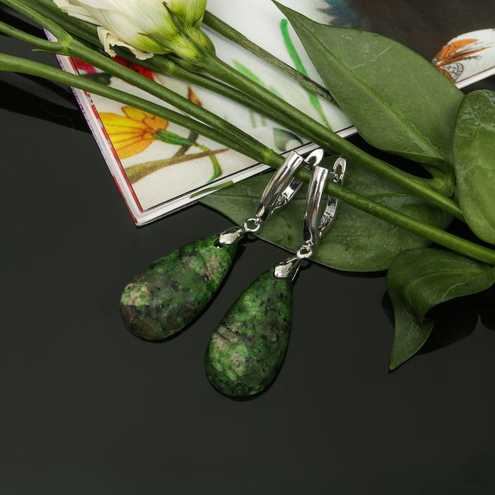 Серьги капля "Цоизит"