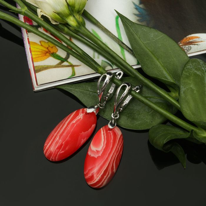 Серьги овал узкий "Агат розовый"