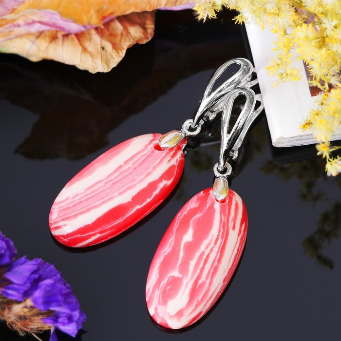 Серьги овал узкий "Родохрозит"