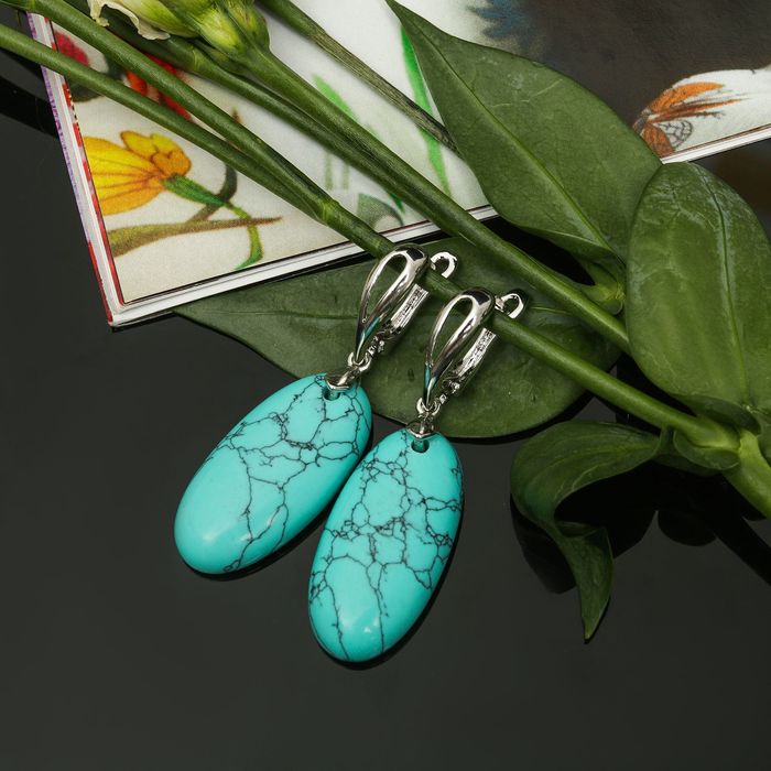 Серьги овал узкий "Бирюза старая"