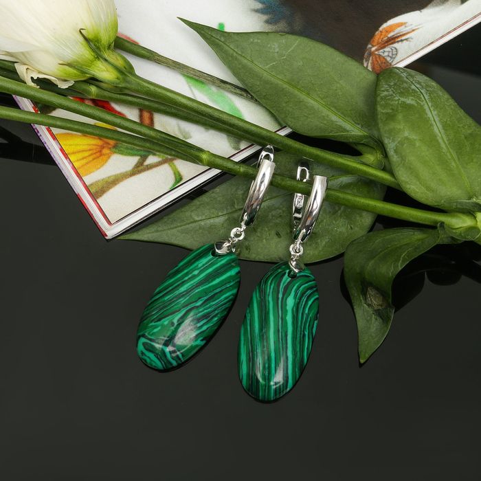 Серьги овал узкий "Малахит"