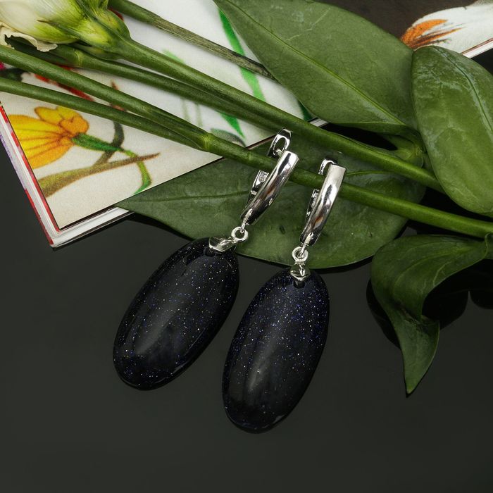 Серьги овал узкий "Авантюрин синий"