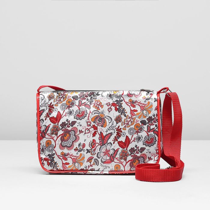 Сумка детская на клапане, 1 отдел, длинный ремень, цвет красный/белый