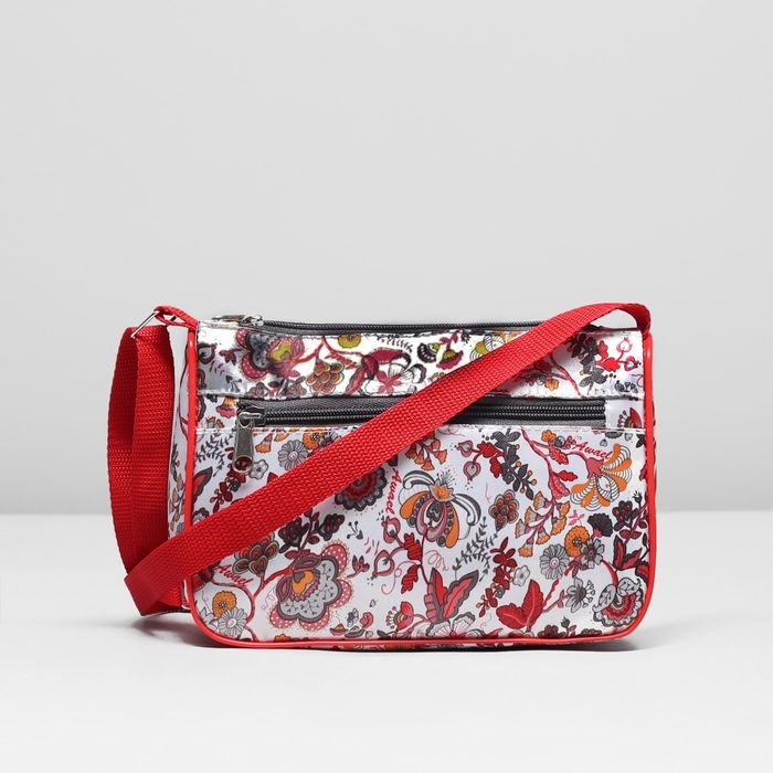 Сумка детская на клапане, 1 отдел, длинный ремень, цвет красный/белый