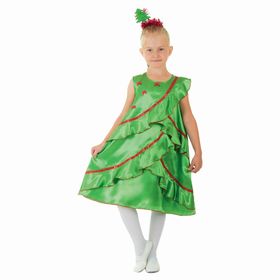 Карнавальный костюм "Ёлочка атласная", платье, ободок, р-р 30, рост 116 см