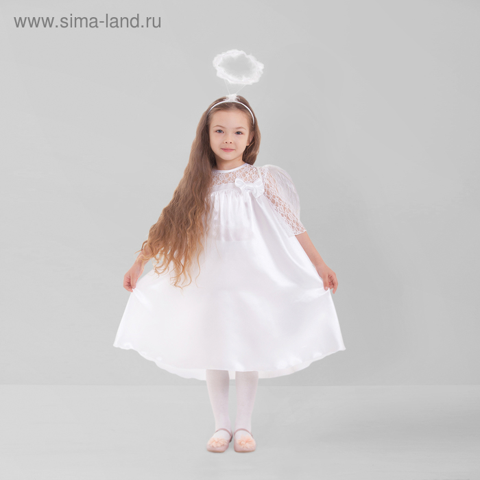 Карнавальный костюм «Ангел», платье, рукав 3/4 гипюр, нимб, крылья, р-р 28, рост 98-104 см
