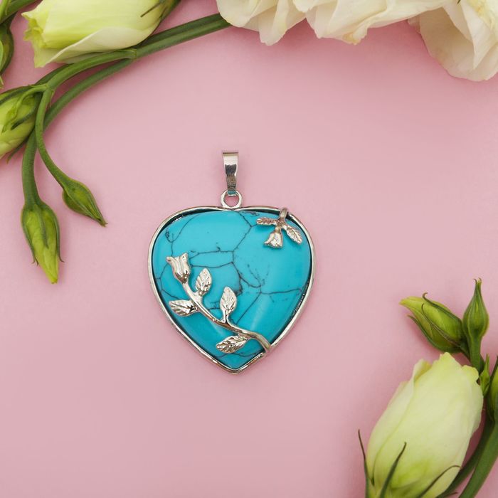 Подвеска сердце в цветочных оковах "Бирюза"