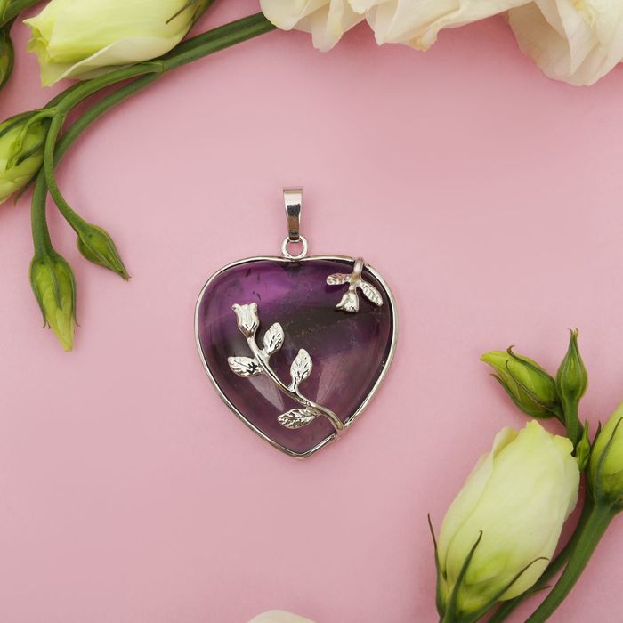 Подвеска сердце в цветочных оковах "Аметист"