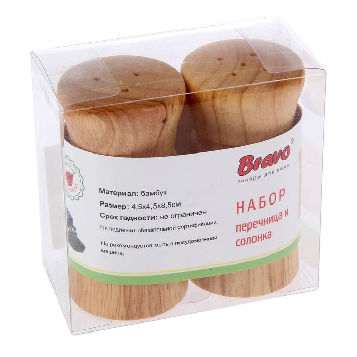 Набор: перечница и солонка,4,5 х 4,5 х 8,5 см, бамбук