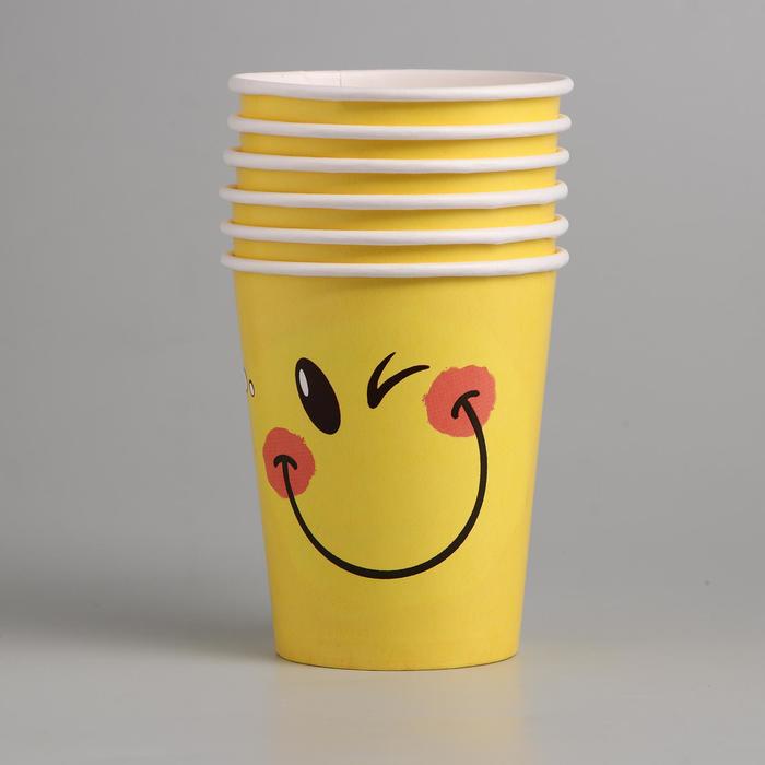 Набор бумажных стаканов "Улыбнись", смайлик, 250 мл, 6 шт.