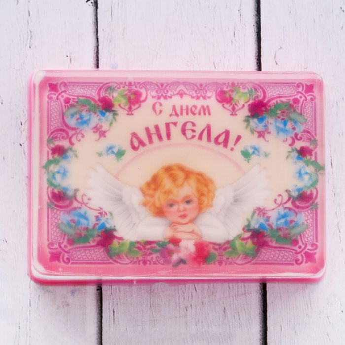 Мыло ручной работы с картинкой "С днем Ангела!", розовое 100 гр.