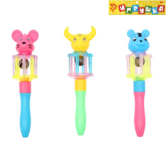 Игрушка музыкальная стучалка "Животные" с колокольчиком (Набор 3 штуки)