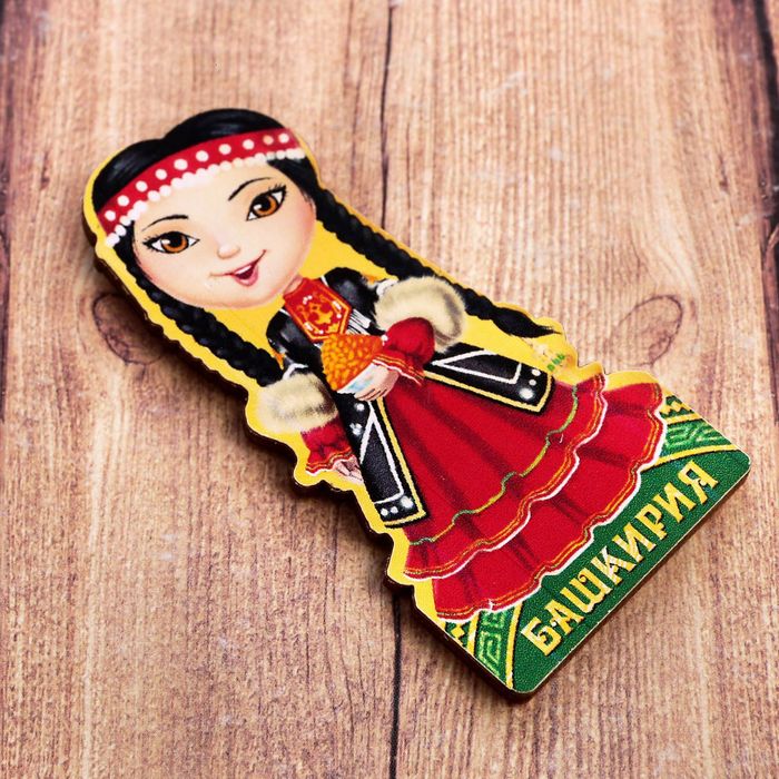 Магнит деревянный «Башкирия. Девушка», 3,7 х 7,5 см