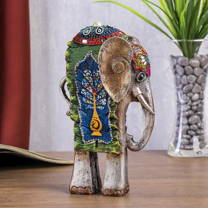 Сувенир полистоун "Слон с павлином на попоне" 20х12,5х6,5 см
