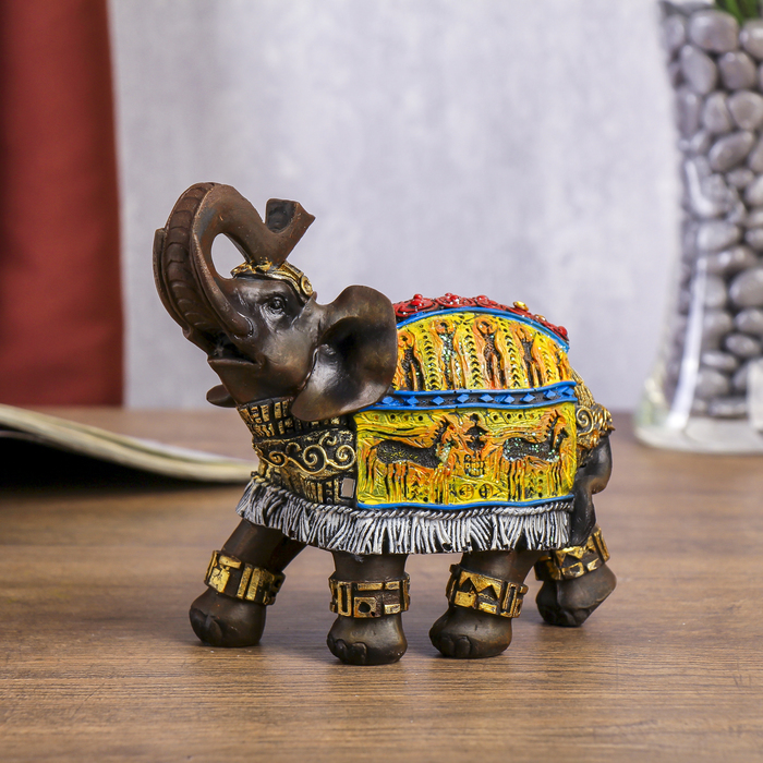 Сувенир полистоун "Слон с наскальными рисунками" 14х6х14 см