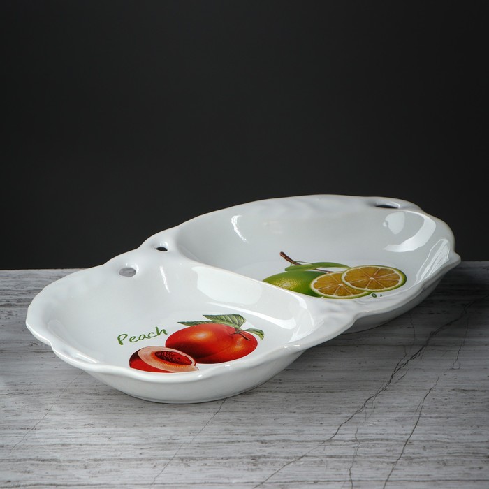 Менажница "Фрукты" белая, с деколью