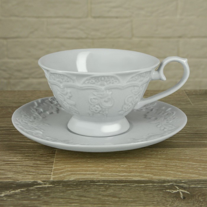 Чайная пара 165 мл "Кружевная лоза", цвет голубой