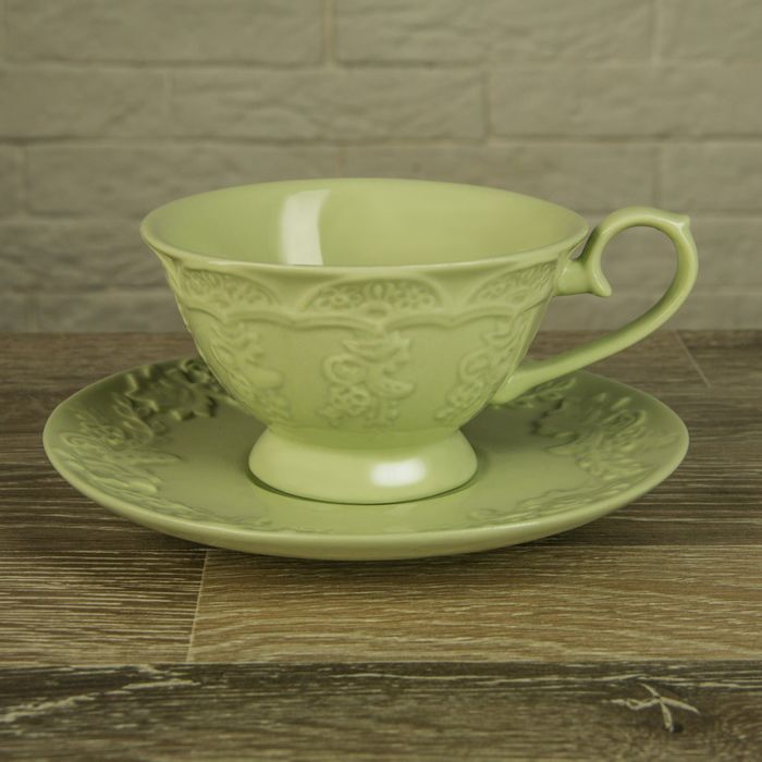 Чайная пара 165 мл "Кружевная лоза", цвет зеленый