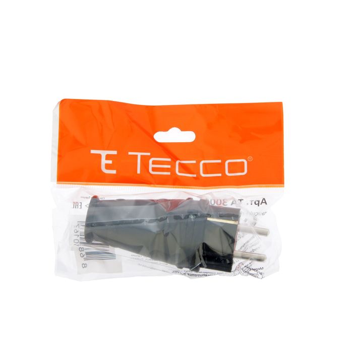 Вилка прямая Tecco, каучук, 2Р+РЕ, 16 А, 220-240 В, с з/к, евро, чёрная
