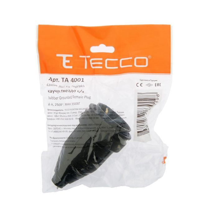 Розетка переносная Tecco, 16 А, каучук, с з/к