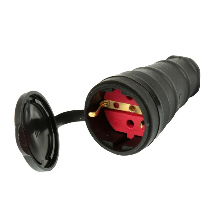 Розетка переносная Tecco, 16 А, каучук, с з/к, с заглушкой, IP44