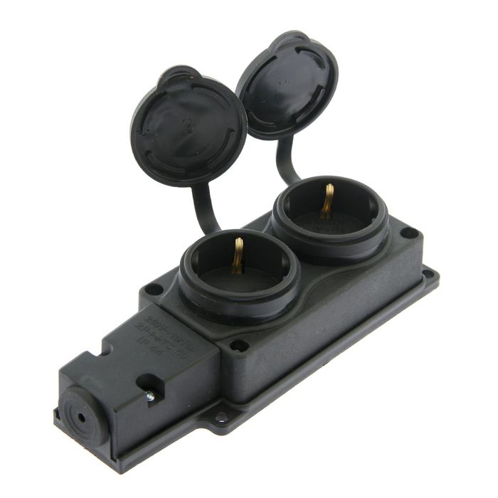 Розетка Tecco, каучук, двухместная, 16 А, с з/к, IP44