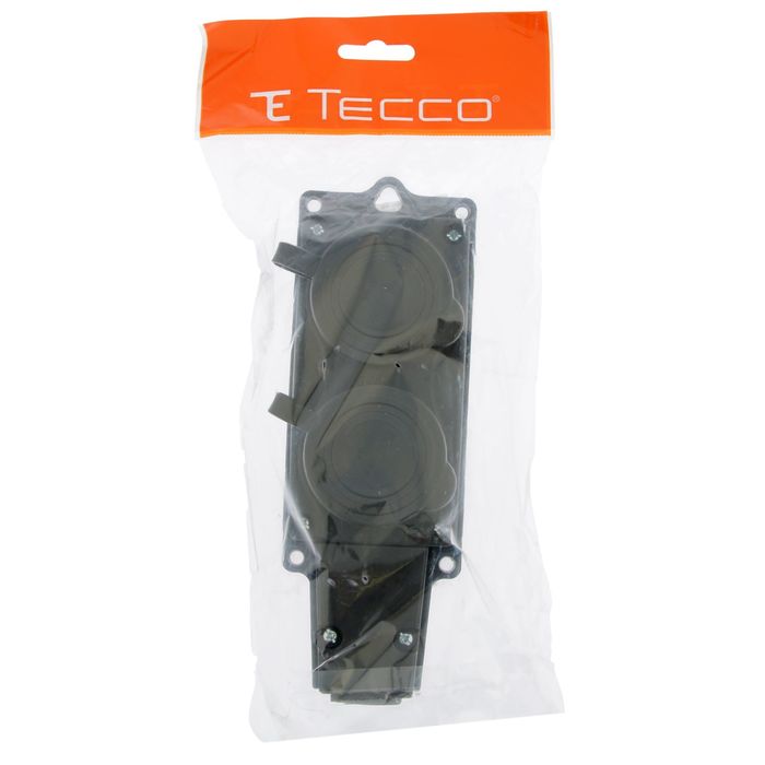 Розетка Tecco, каучук, двухместная, 16 А, с з/к, IP44