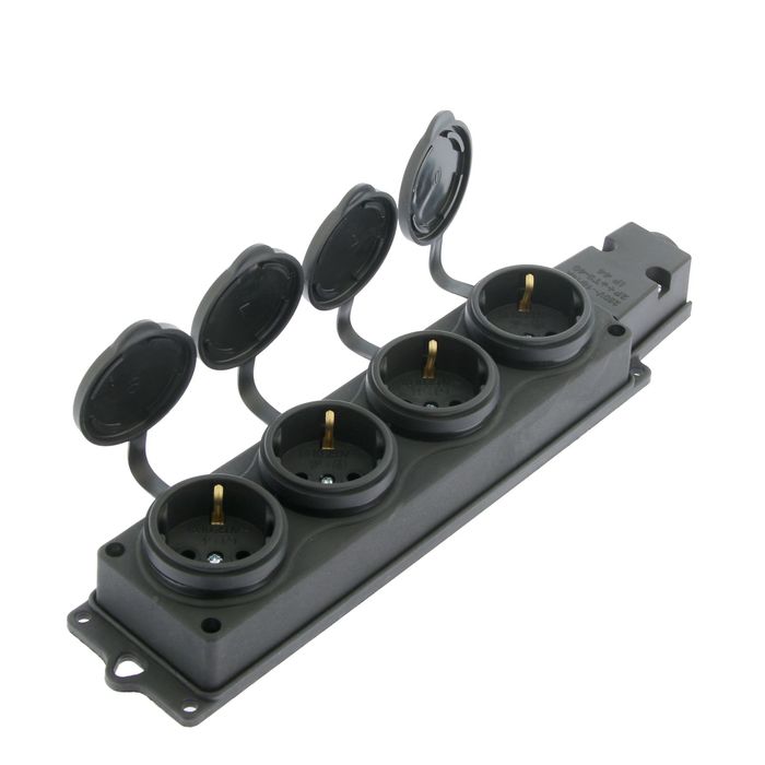 Розетка Tecco, каучук, четырёхместная, 16 А, с з/к, IP44