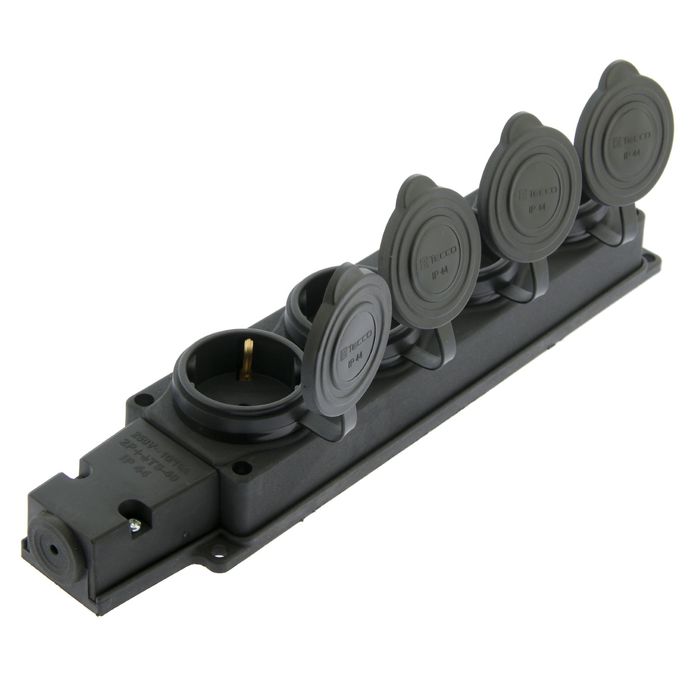 Розетка Tecco, каучук, четырёхместная, 16 А, с з/к, IP44