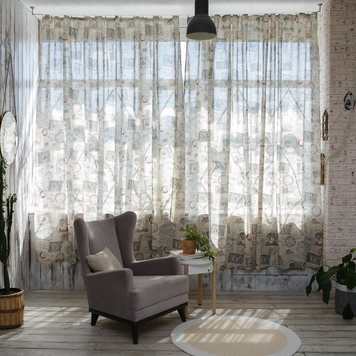 Штора портьерная "Этель" 145х280, Путешествие, полулён, 15% лён, 85% п/э