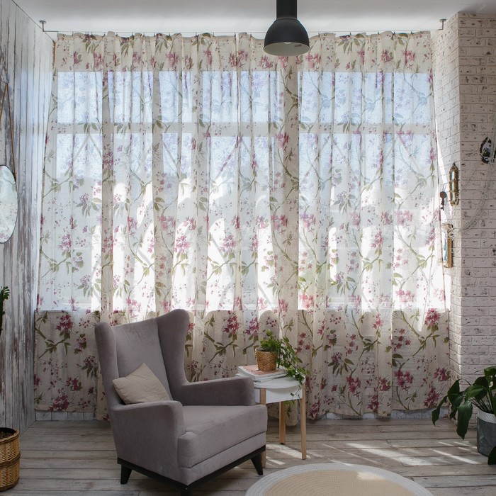 Штора портьерная "Этель" 290х280, Цветущий сад, полулён, 15% лён, 85% п/э