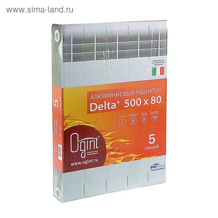 фото Радиатор алюминиевый ogint delta plus, 500х78, 5 секций