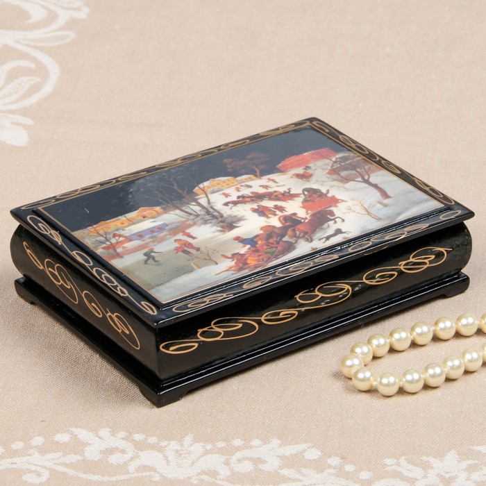 Шкатулка «Тройки»,10×14 см, лаковая миниатюра