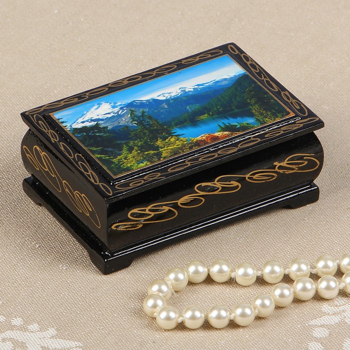 Шкатулка «Горное озеро», 6×9 см, лаковая миниатюра