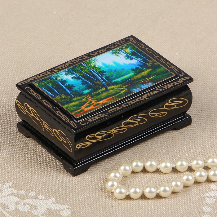 Шкатулка «Тропа у пруда», 6×9 см, лаковая миниатюра