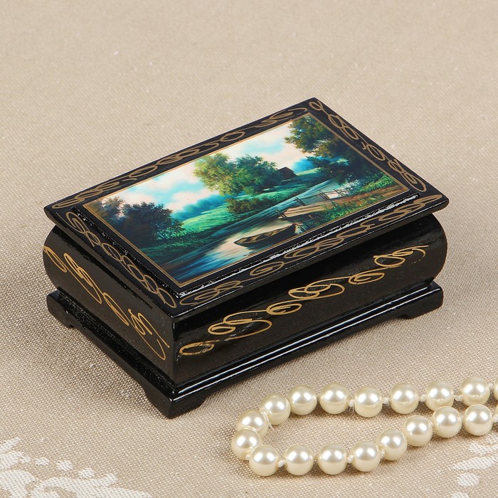 Шкатулка «Лодка у мостика», 6×9 см, лаковая миниатюра