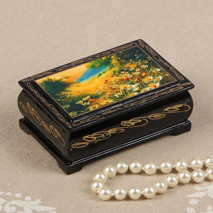 Шкатулка «Полевые цветы», 6х9 см, лаковая миниатюра