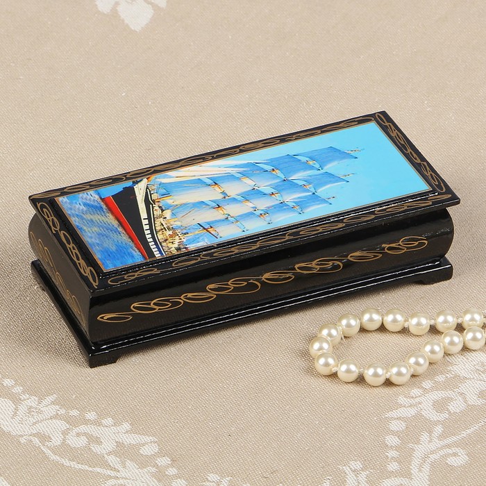 Шкатулка «Корабль», 14×6 см, лаковая миниатюра