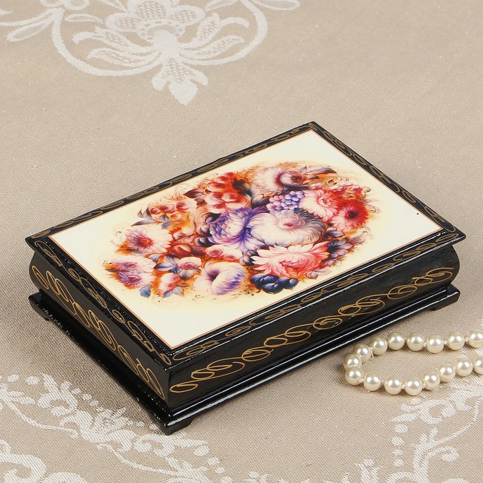 Шкатулка «Жостово на белом», 11×16 см, лаковая миниатюра