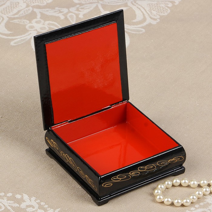 Шкатулка «Жостово на чёрном», 10×10 см, лаковая миниатюра