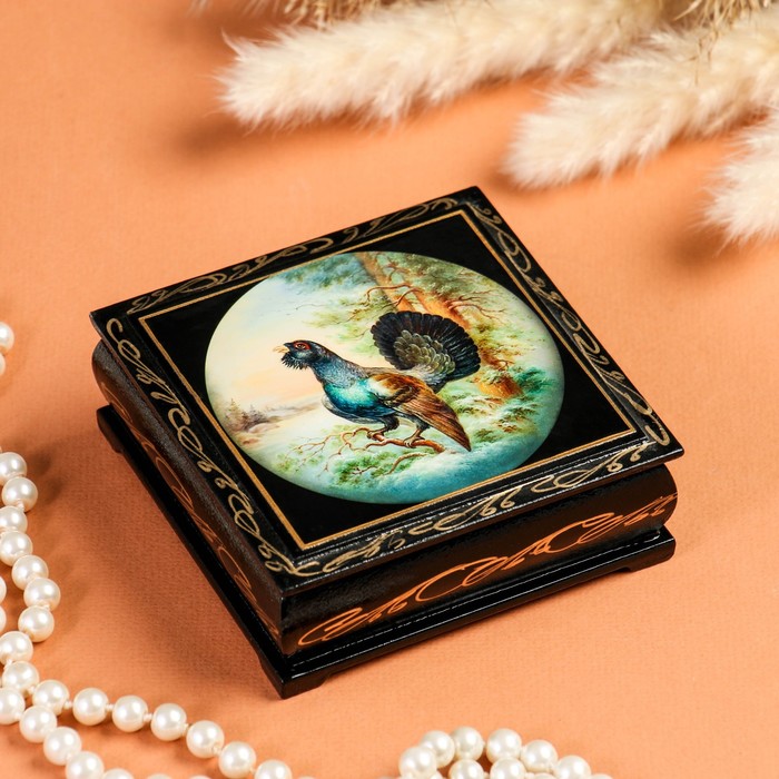 Шкатулка «Глухарь», 10×10 см, лаковая миниатюра