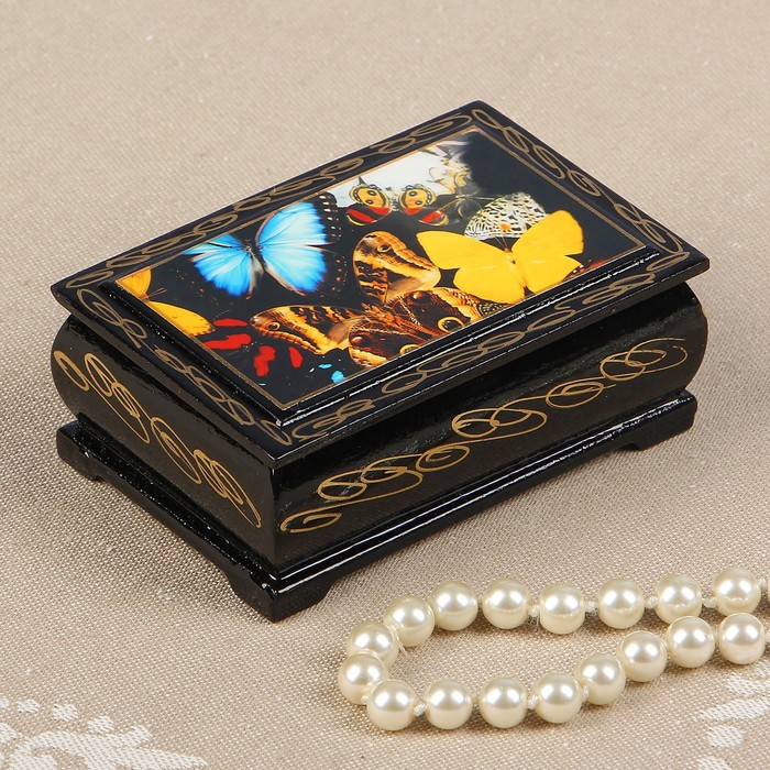 Шкатулка «Бабочки», 6х9 см, лаковая миниатюра
