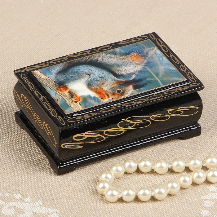 Шкатулка «Белочка на ветке», 6×9 см, лаковая миниатюра