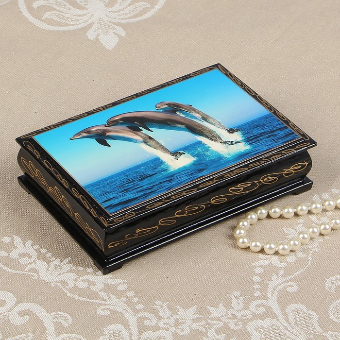 Шкатулка «Дельфины», 11х16 см, лаковая миниатюра