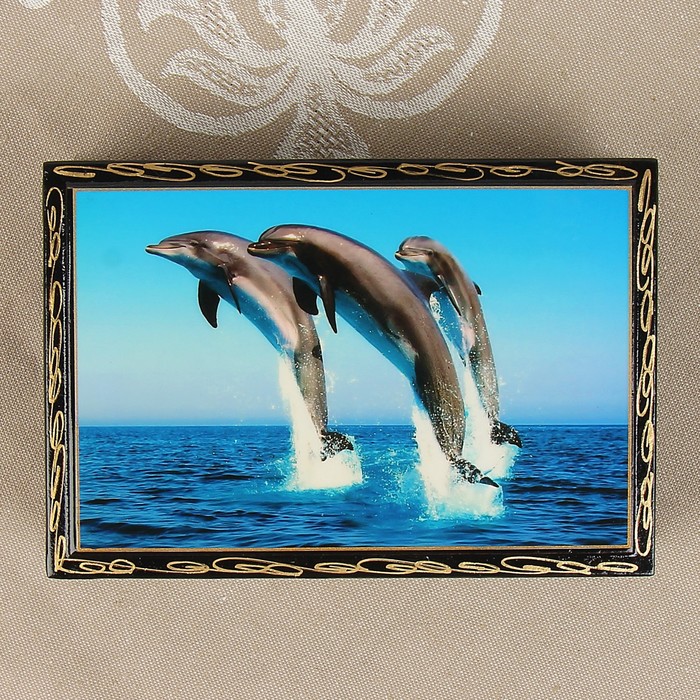 Шкатулка «Дельфины», 11х16 см, лаковая миниатюра