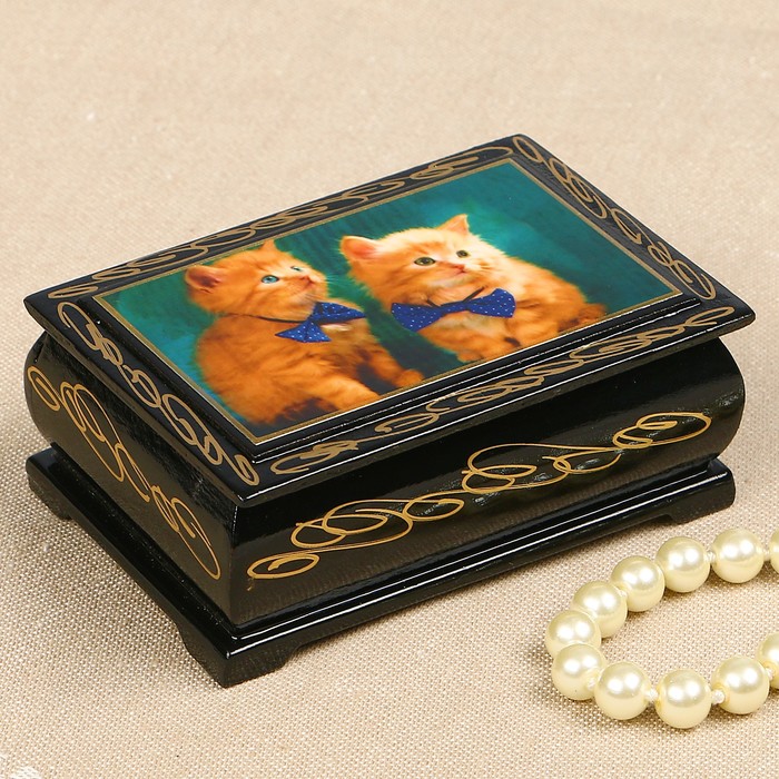 Шкатулка «Котята», 6×9 см, лаковая миниатюра