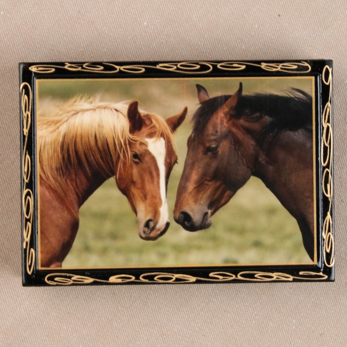 Шкатулка «Лошади»,10×14 см, лаковая миниатюра
