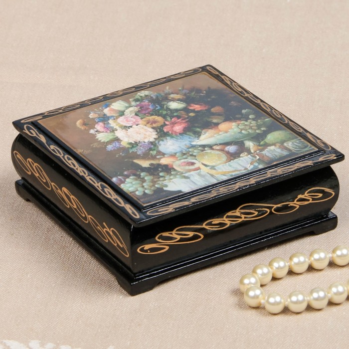 Шкатулка «Цветы»,10×10 см, лаковая миниатюра