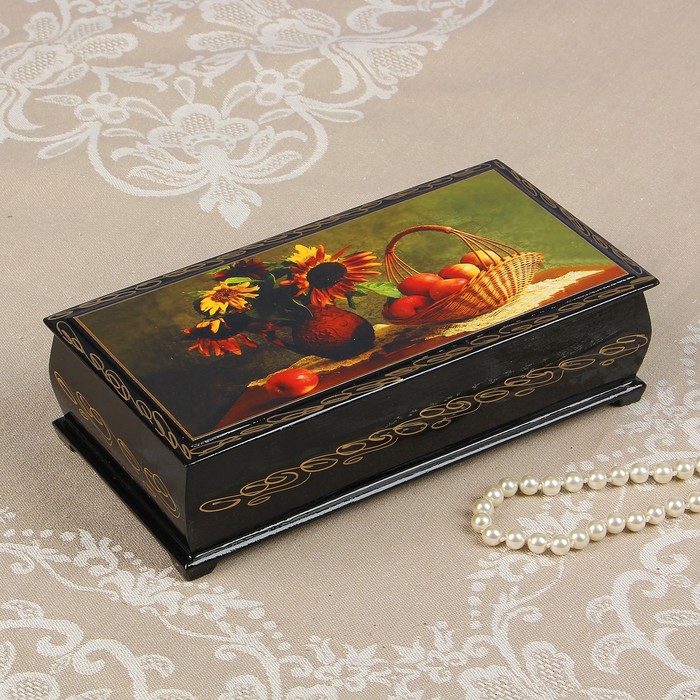 Шкатулка «Подсолнухи в вазе», 11×22 см, лаковая миниатюра