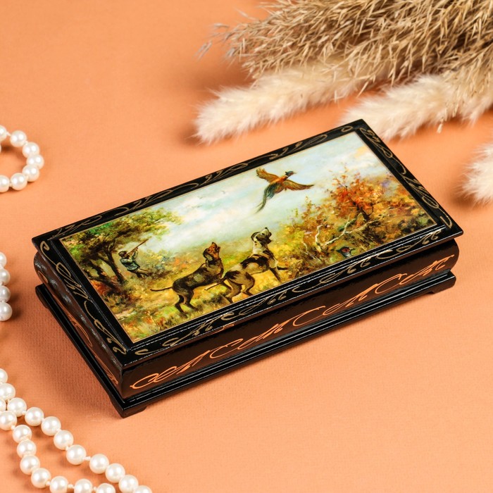 Шкатулка - купюрница «Охота», 8,5×17 см, лаковая миниатюра шкатулка купюрница ландыши 8 5×17 см лаковая миниатюра